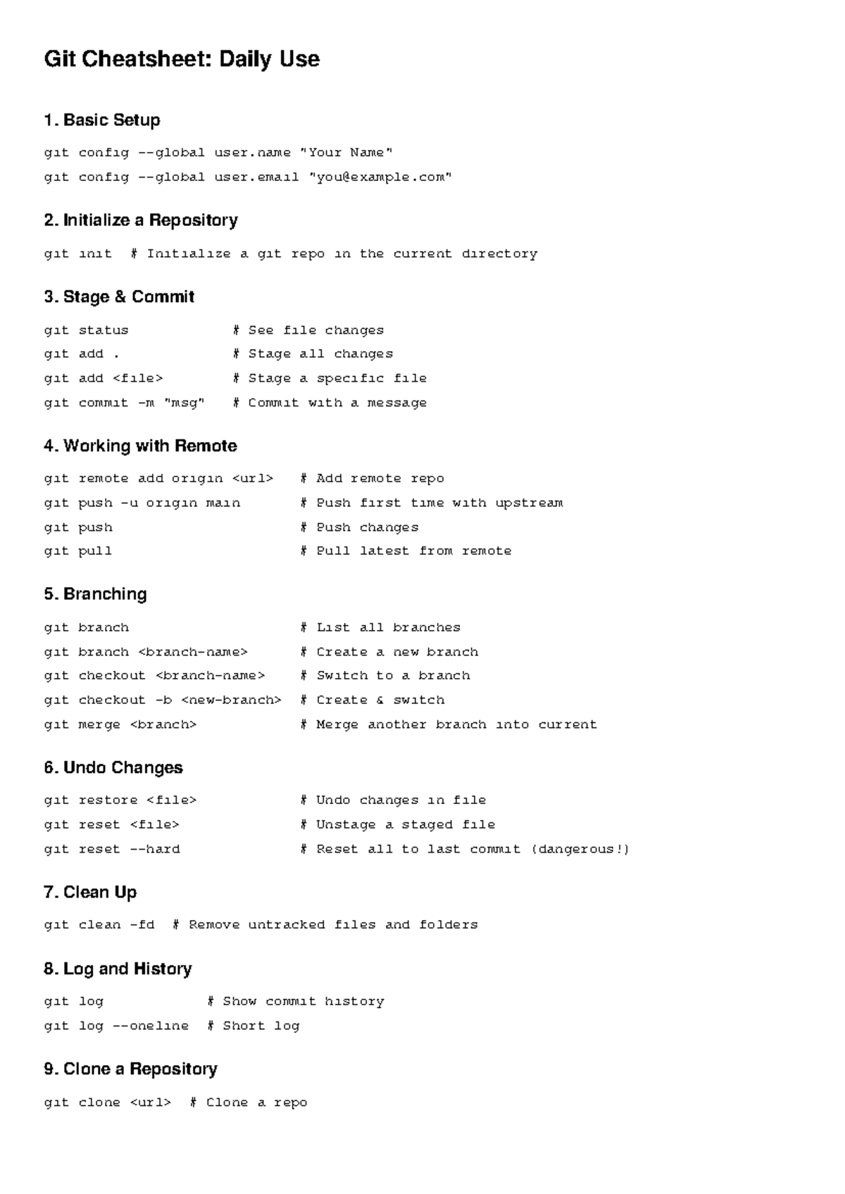 Git Cheatsheet: Daily Use for Git Basics and Commands - Studocu