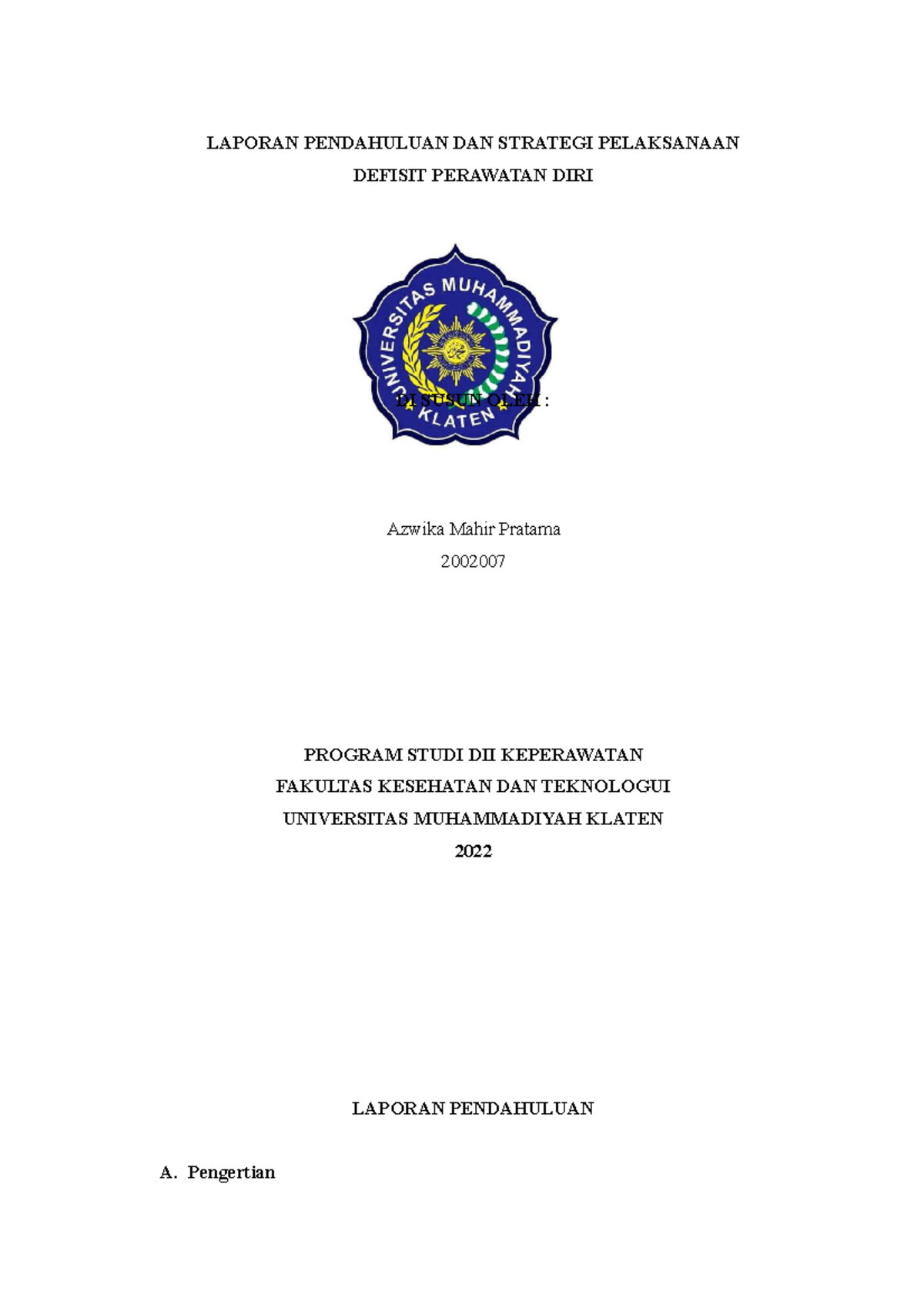 DPD LP SP 1 - Laporan Strategi Perawatan Diri pada Klien Penderita Jiwa ...
