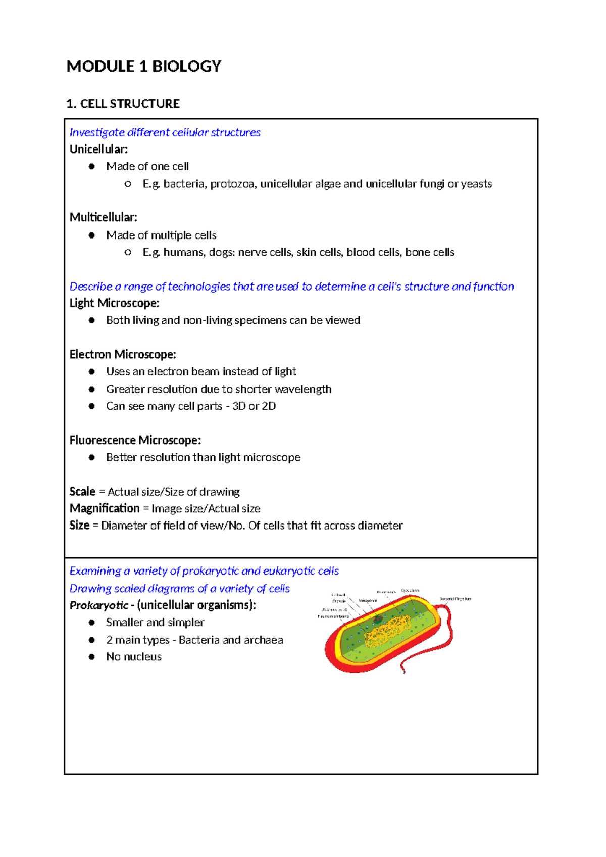 Module 1 Biology 1: Cell Structure and Function Overview - Studocu
