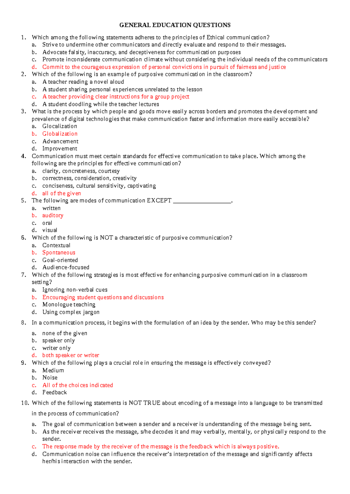 GENERAL EDUCATION QUIZ QUESTIONS AND ANSWERS - Studocu
