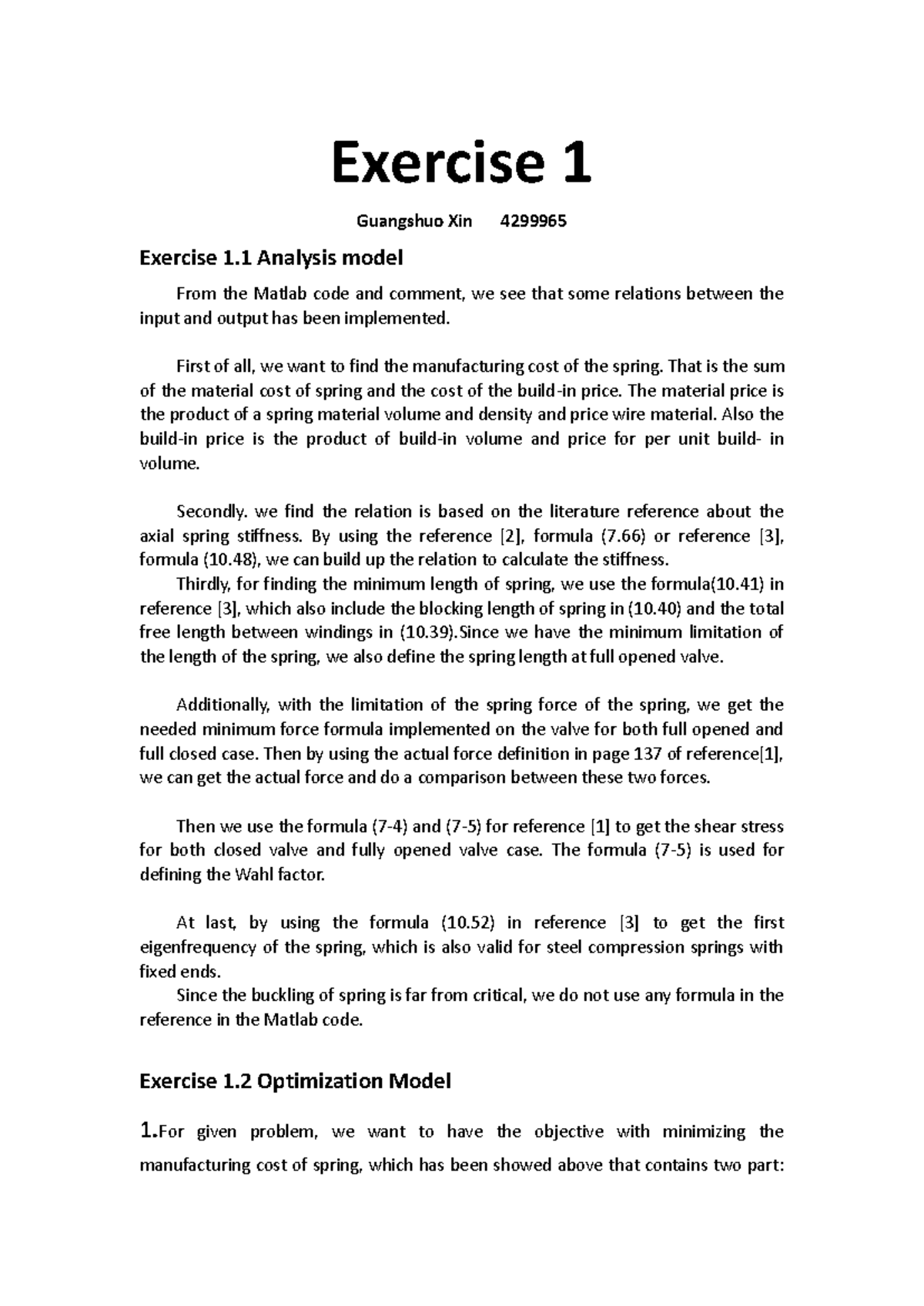 Eng. Optimization: Exercise 1 Analysis & Optimization Models - Studeersnel