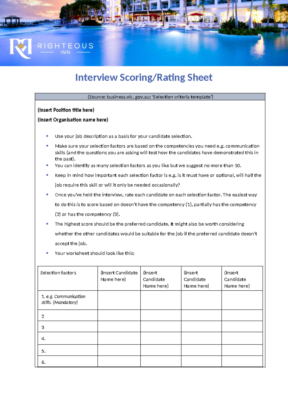 Interview Scoring Rating Sheet for Candidate Selection Process - Studocu