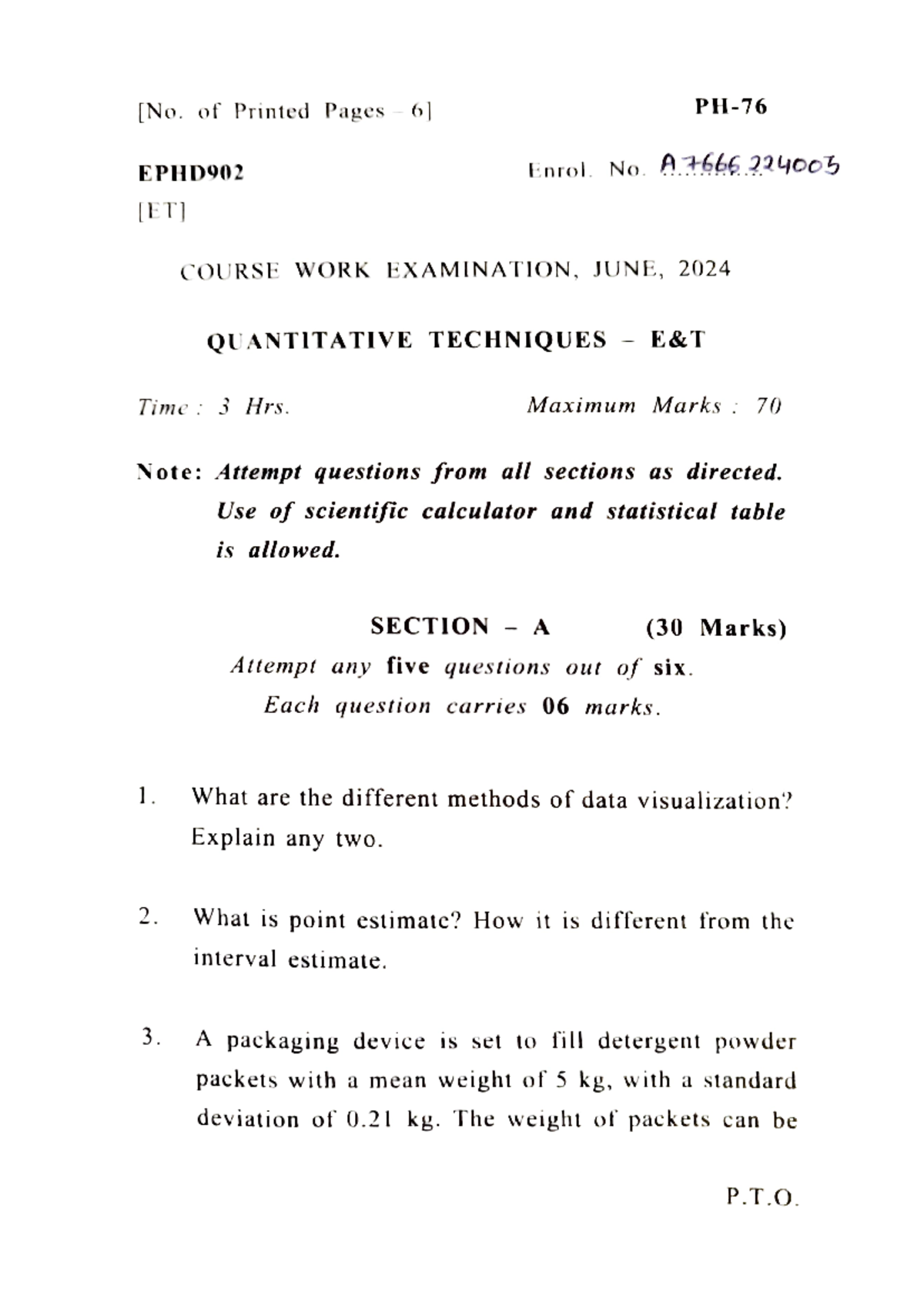 QT-JUNE 2024 - Quantitative Techniques Exam Paper - Studocu