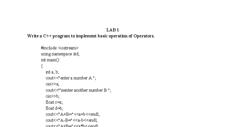 C++ Lab UCS3202: Practice on Operators, Memory, Classes, and More - Studocu