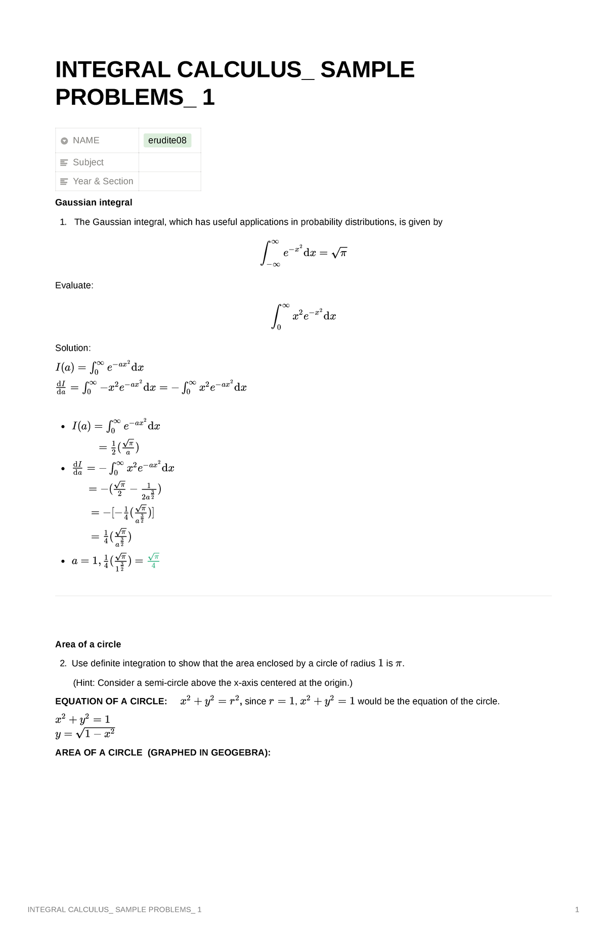 Integral Calculus Problems Set 1 (INTEGRAL CALCULUS) - Studocu