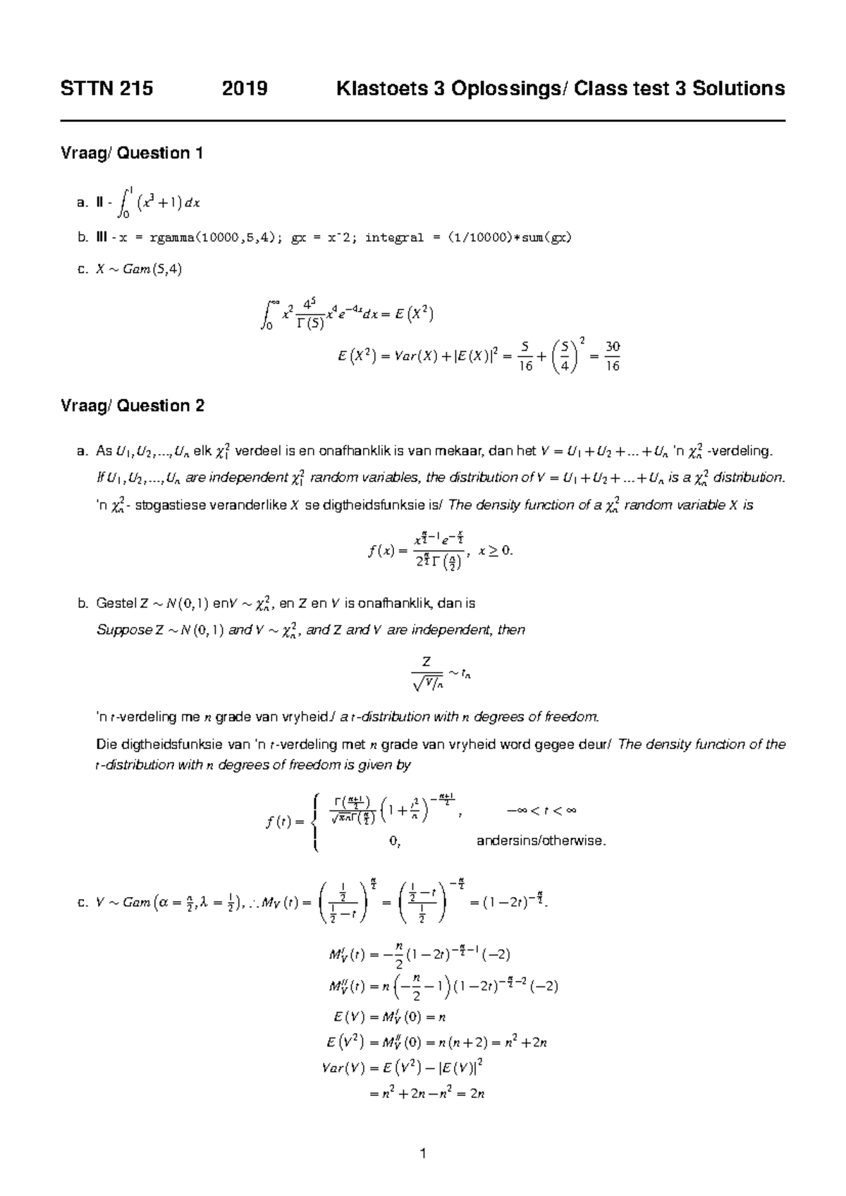 STTN215 2019 Class Test 3 Solutions and Explanations - Studocu