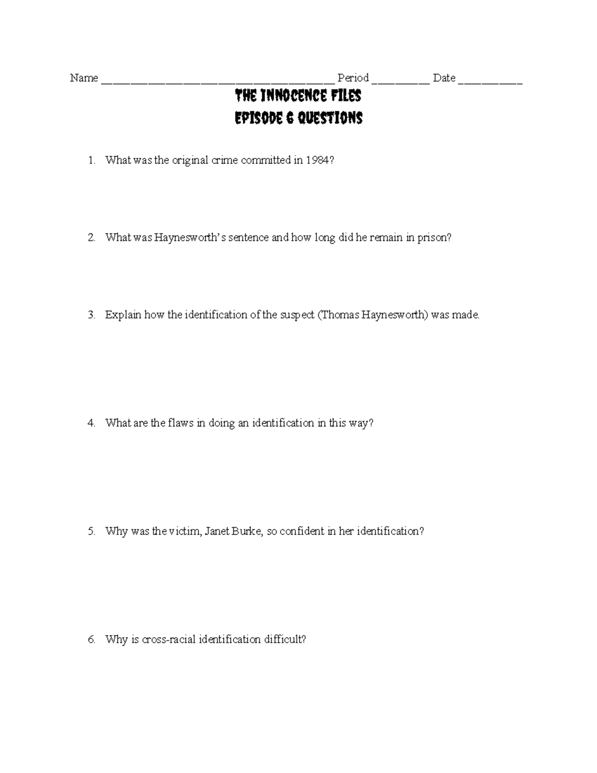 Innocence Files Episode 6 Questions & Analysis - Studocu