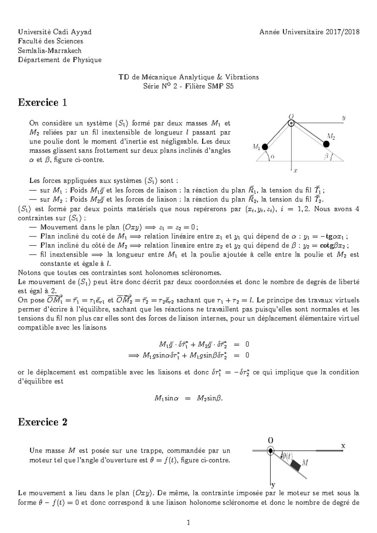 Solution - TD2 de Mécanique Analytique 2017-2018: Exemples et Exercices ...