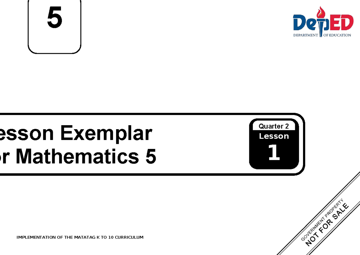 F2 Q2 LE MATH 5 Lesson Exemplar: Week 1 Activities - Studocu