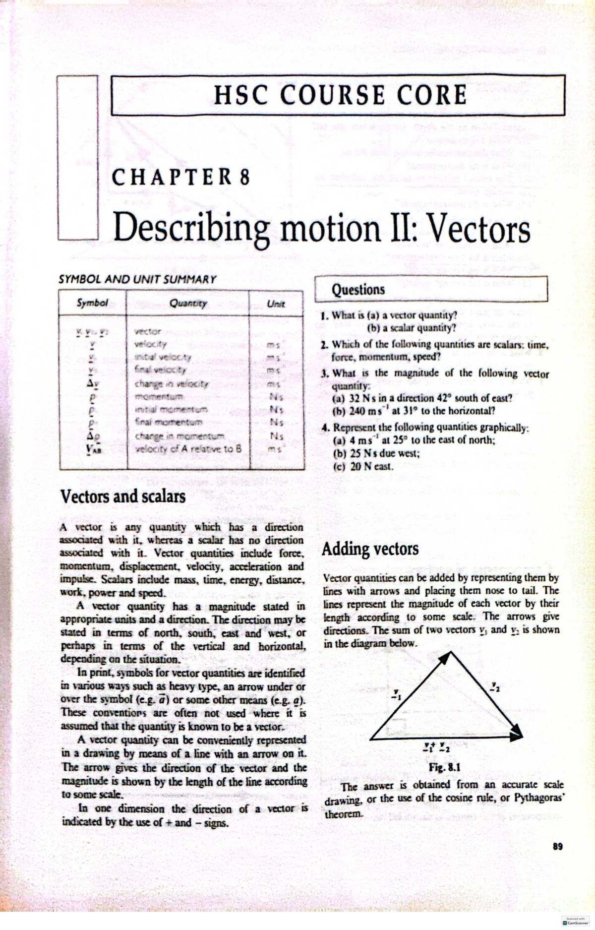 HSC PHYSICS CORE CHAPTER 8: Vectors and Motion Summary - Studocu
