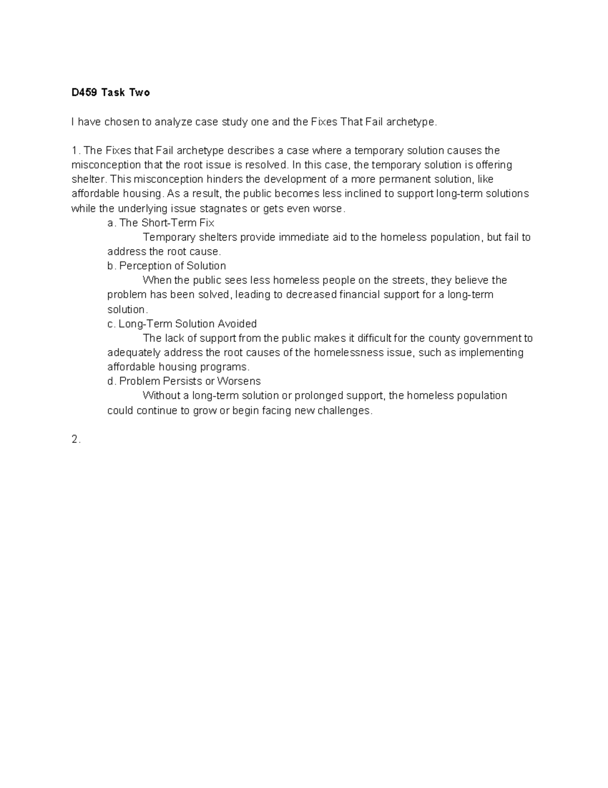 D459 Task 2 - Analyzing the Fixes That Fail Archetype in Homelessness ...