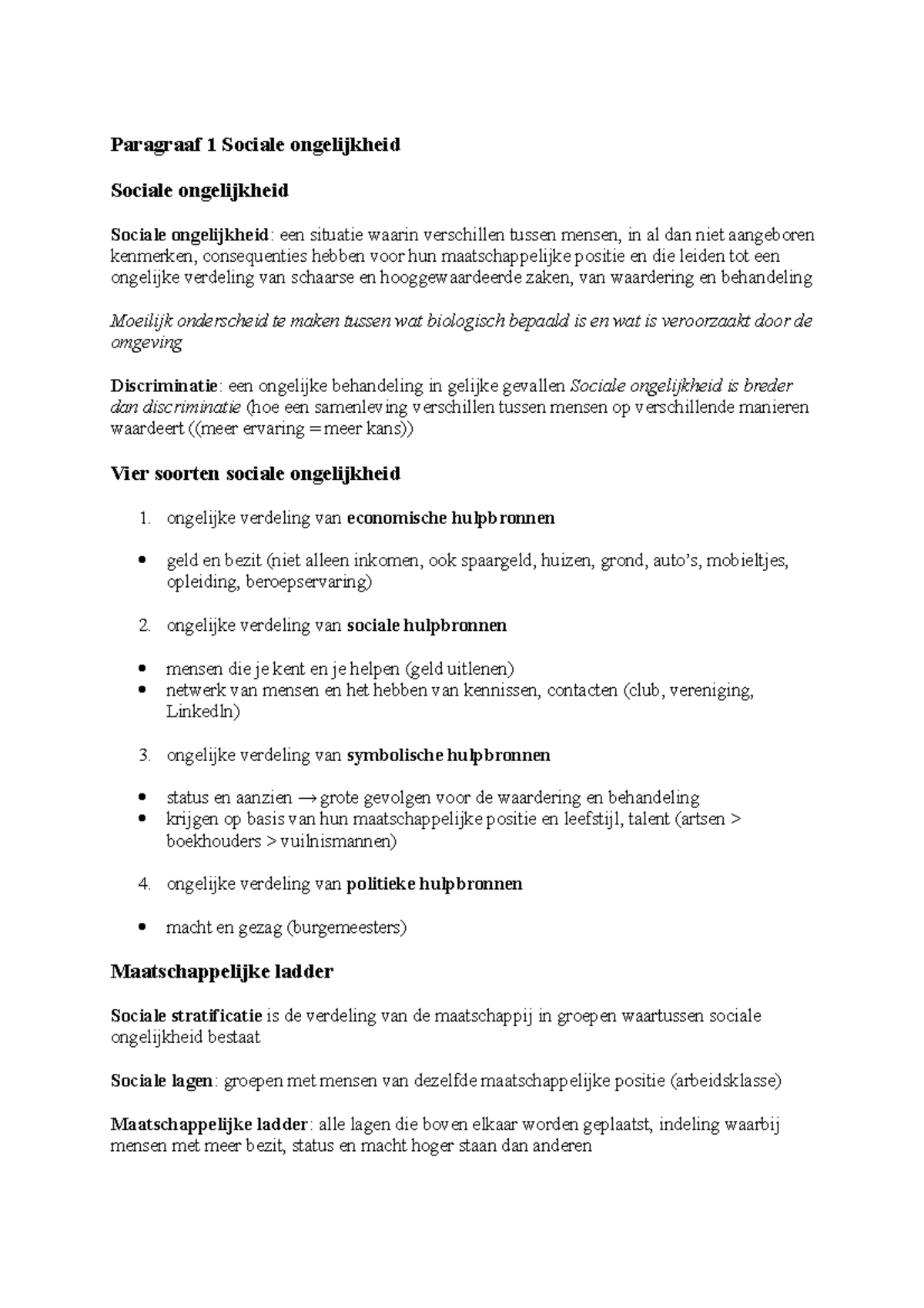 MAW H1 Sociale Ongelijkheid en Maatschappelijke Dynamiek uitgelegd ...