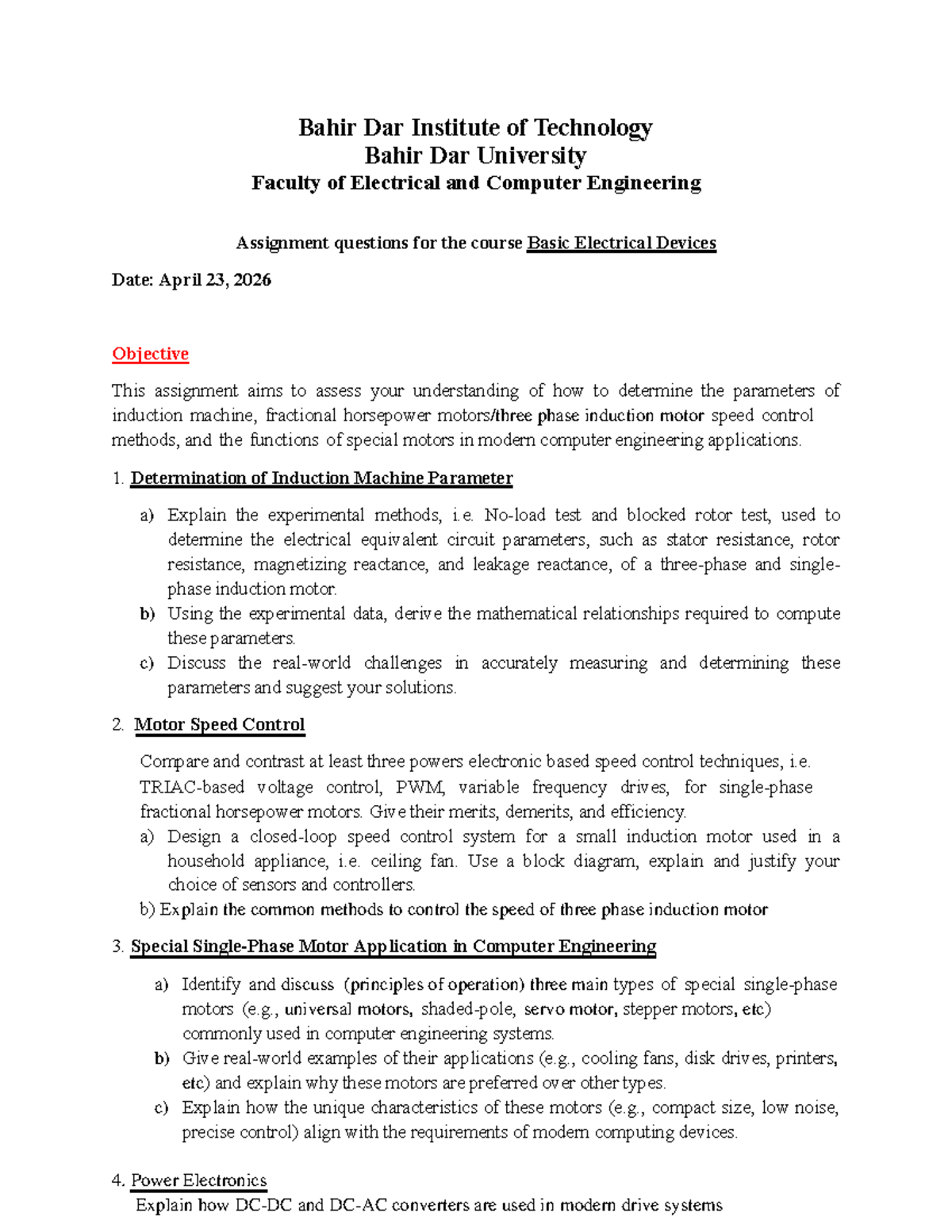 Assignment Questions for Basic Electrical Devices (EE 101) - Studocu