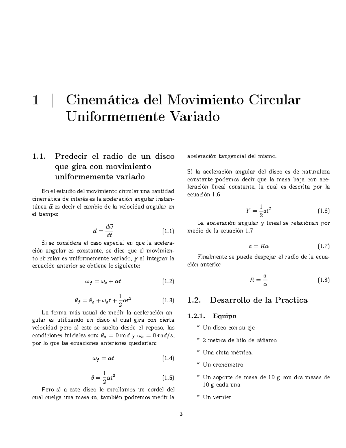 Práctica 1 - Movimiento Circular Uniformemente Variado (Cinemática ...