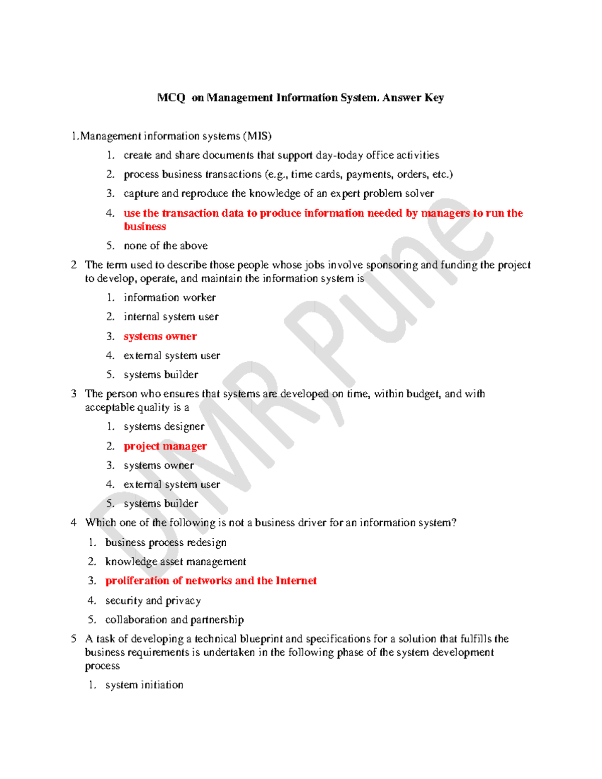 MIS 101 Final Exam MCQ Questions and Answers (17 March 2017) - Studocu