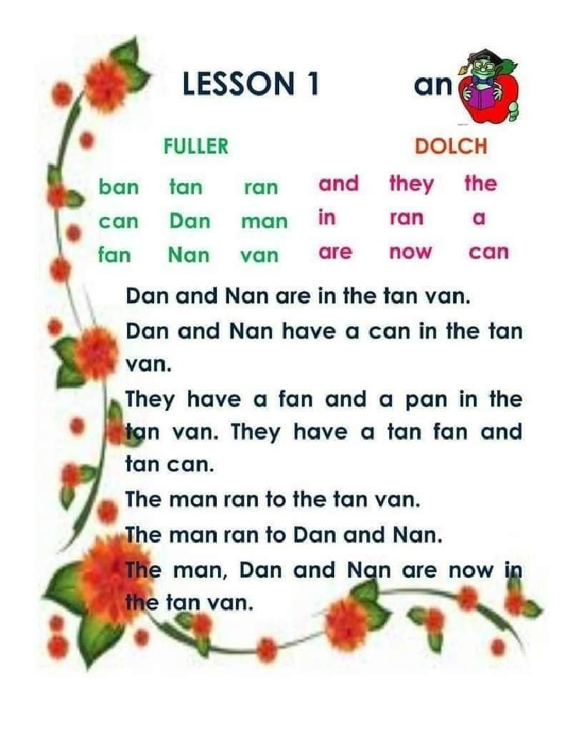 6. Remedial Reading Lessons - LESSON 1 an FULLER DOLCH ban tan ran and ...