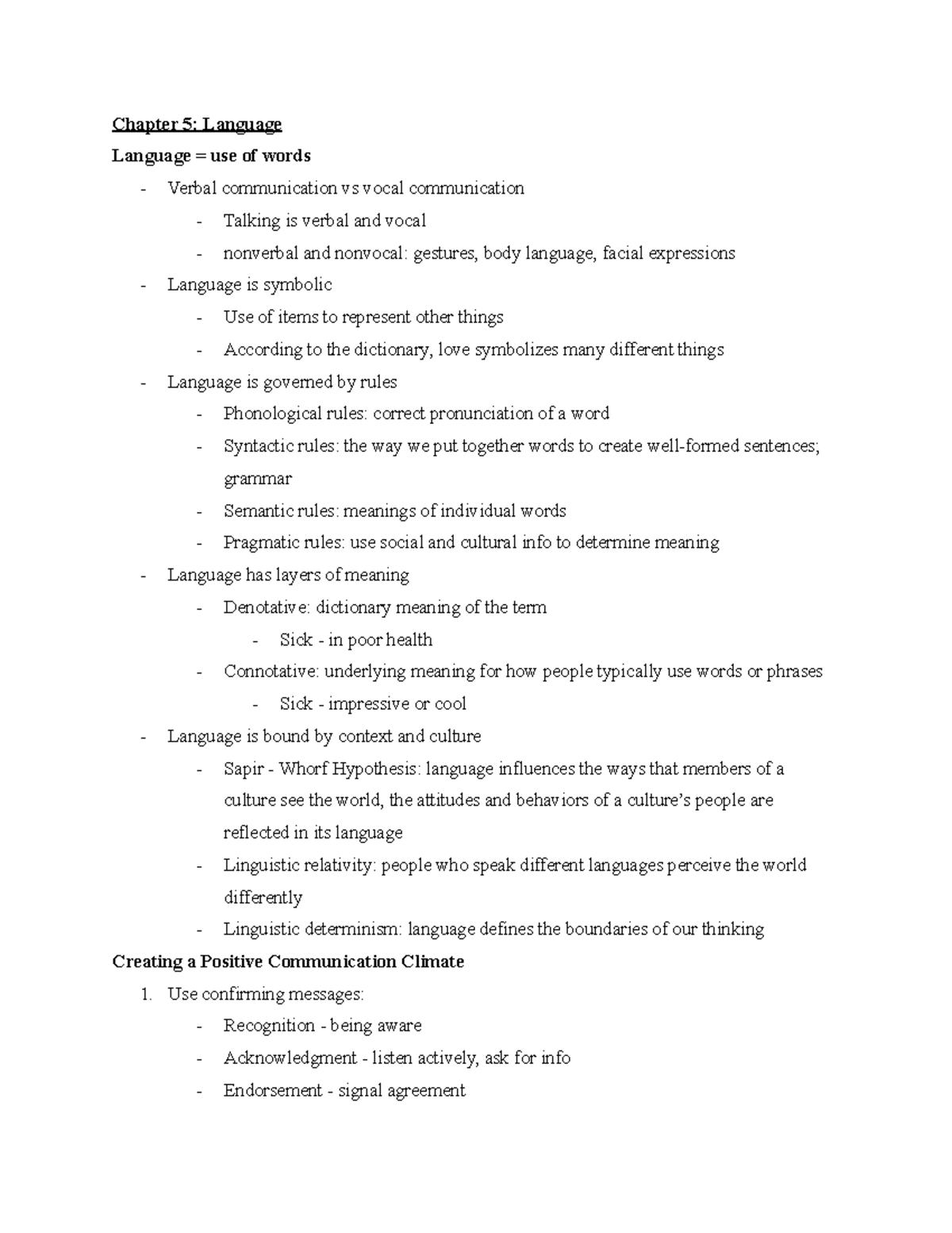 Comm 101 Lecture Notes: Language, Nonverbal, and Listening Skills - Studocu