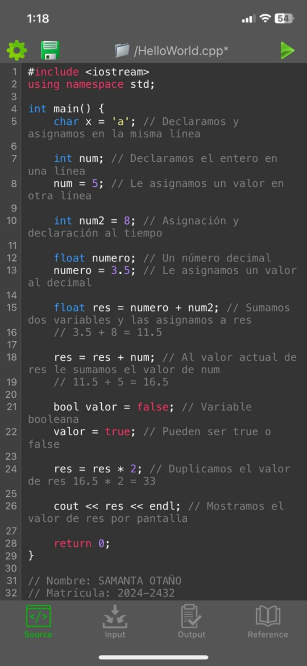 Class program. - Clase de jose abreu sanchez - 1:18 54 1 2 using ...