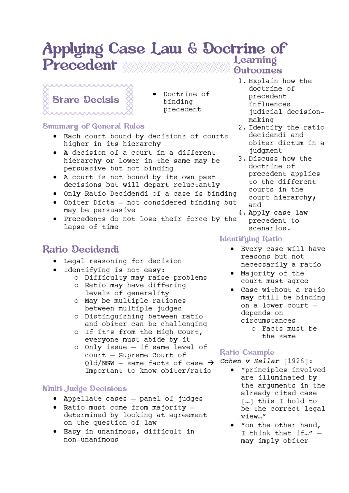 Applying Case Law & Doctrine of Precedent: Key Rules & Concepts - Studocu