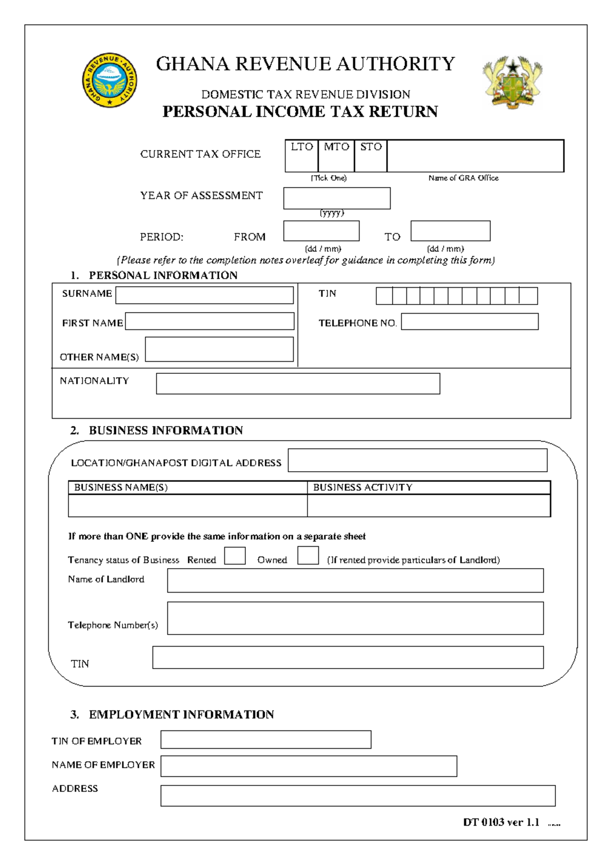 DT 0103 Personal Income Tax Return Form - Version 1.1 - Studocu