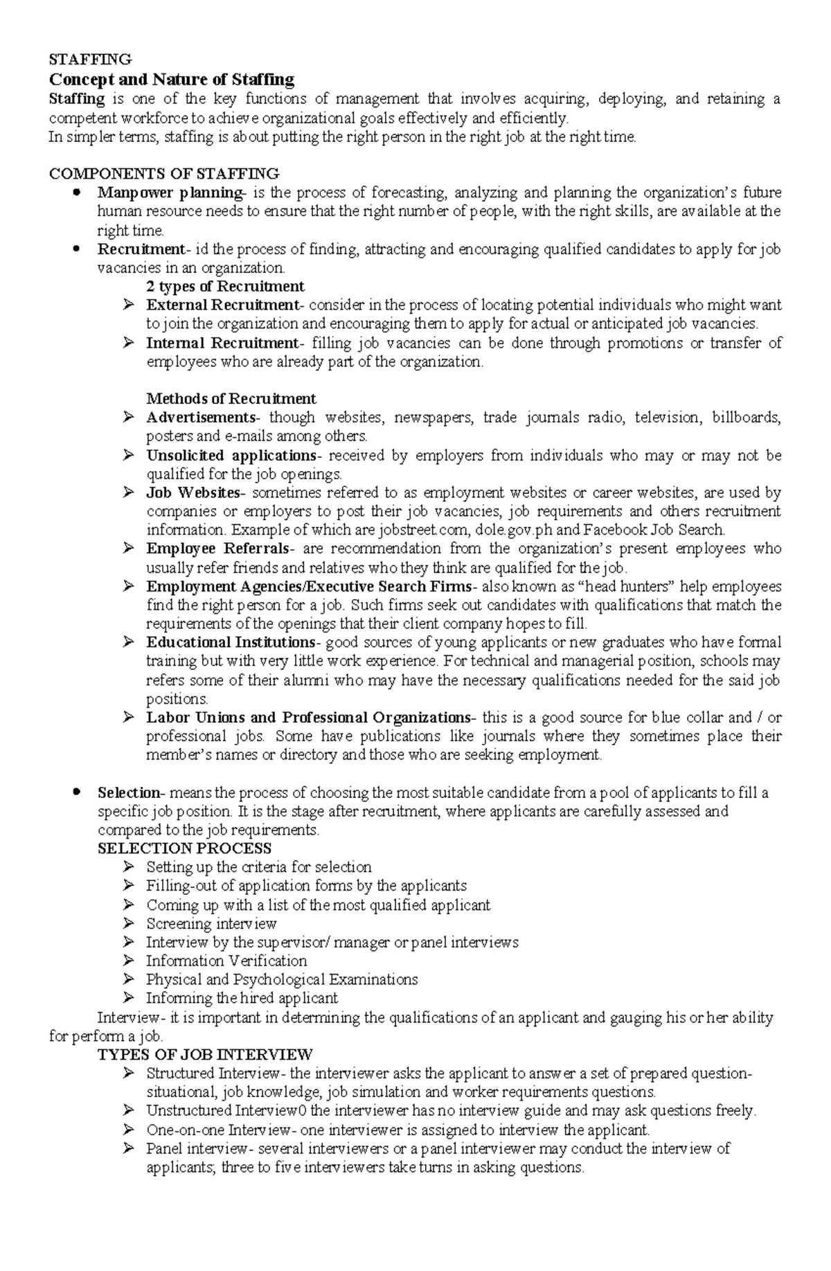 Staffing - LESSON CONTENT Overview and Key Concepts - Studocu