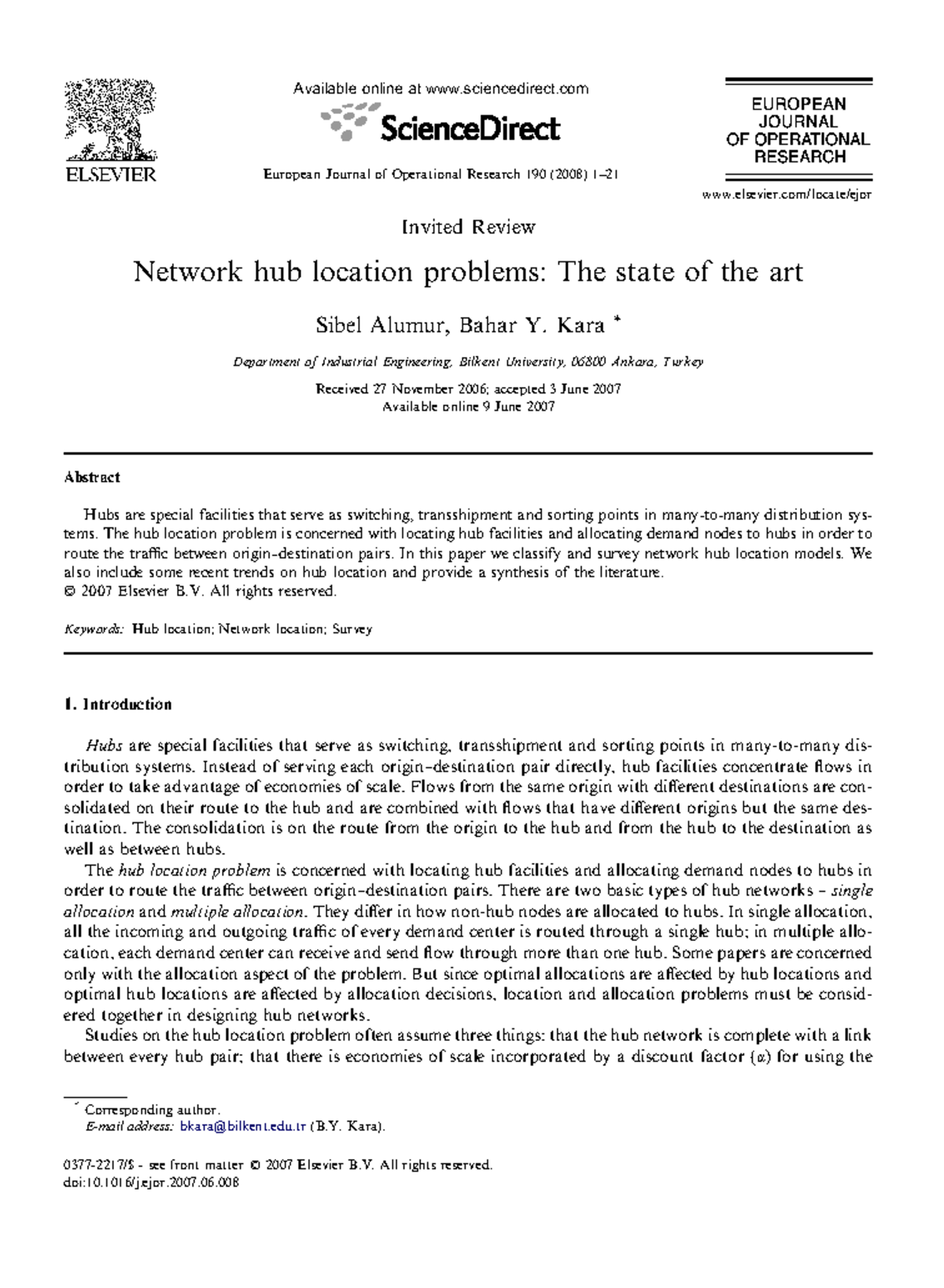 Survey of Network Hub Location Problems: The p-Hub Median Problem ...