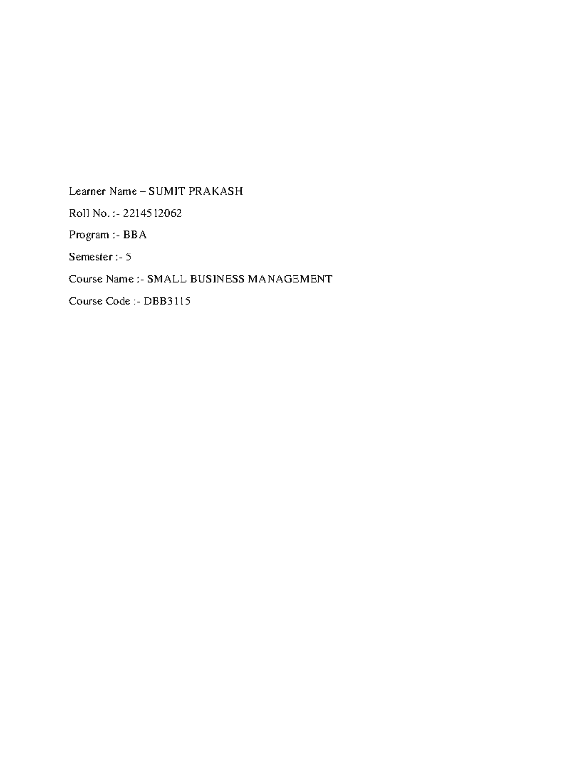DBB3115 - BBA Sem 5: Small Business Management Assignment Insights ...