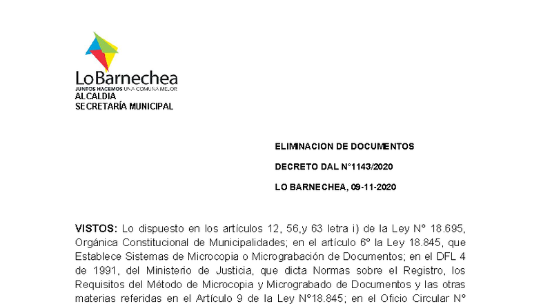 Decreto DAL: Eliminación de Documentos en la Secretaría Municipal - Studocu