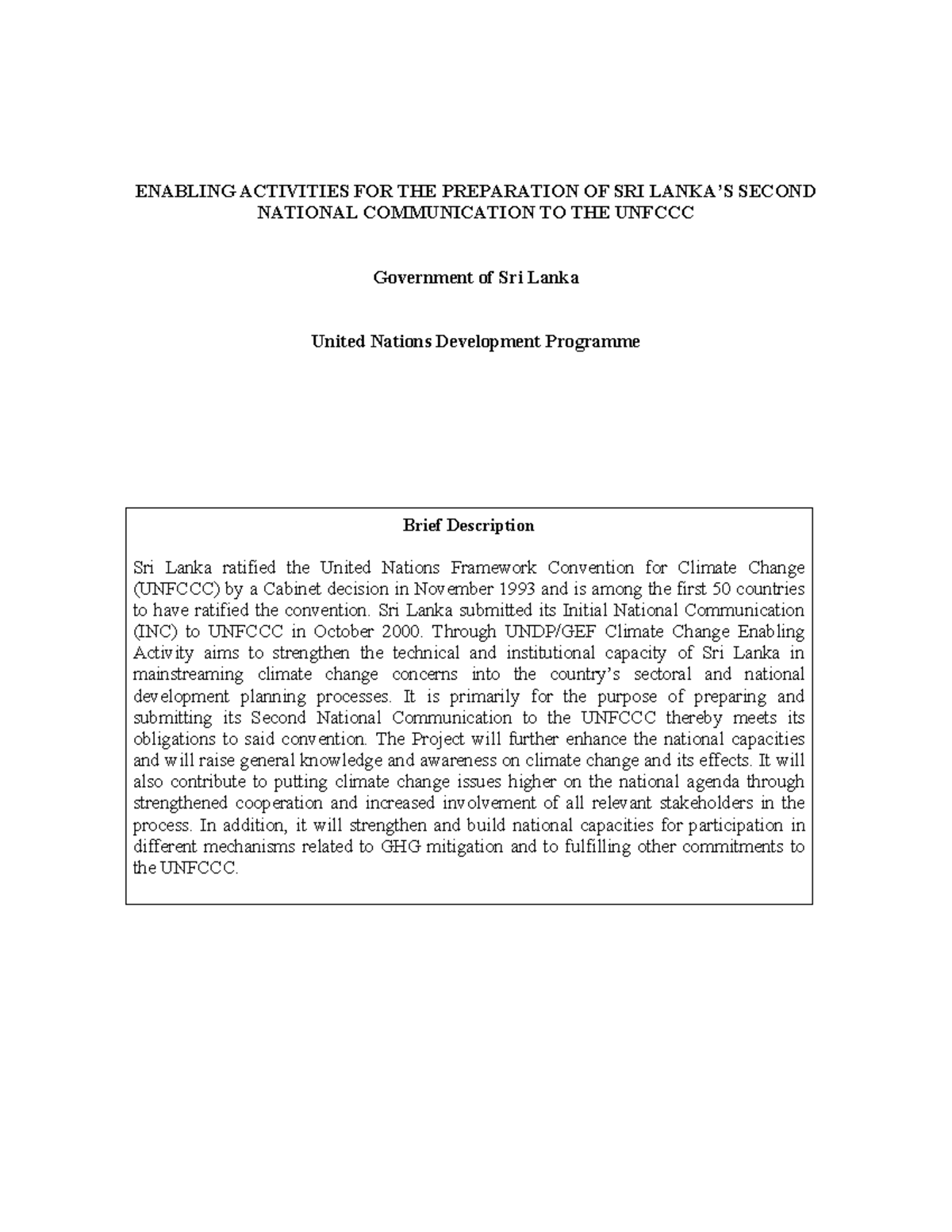 ENABLING ACTIVITIES FOR SRI LANKA'S SECOND NATIONAL COMMUNICATION (SNC ...