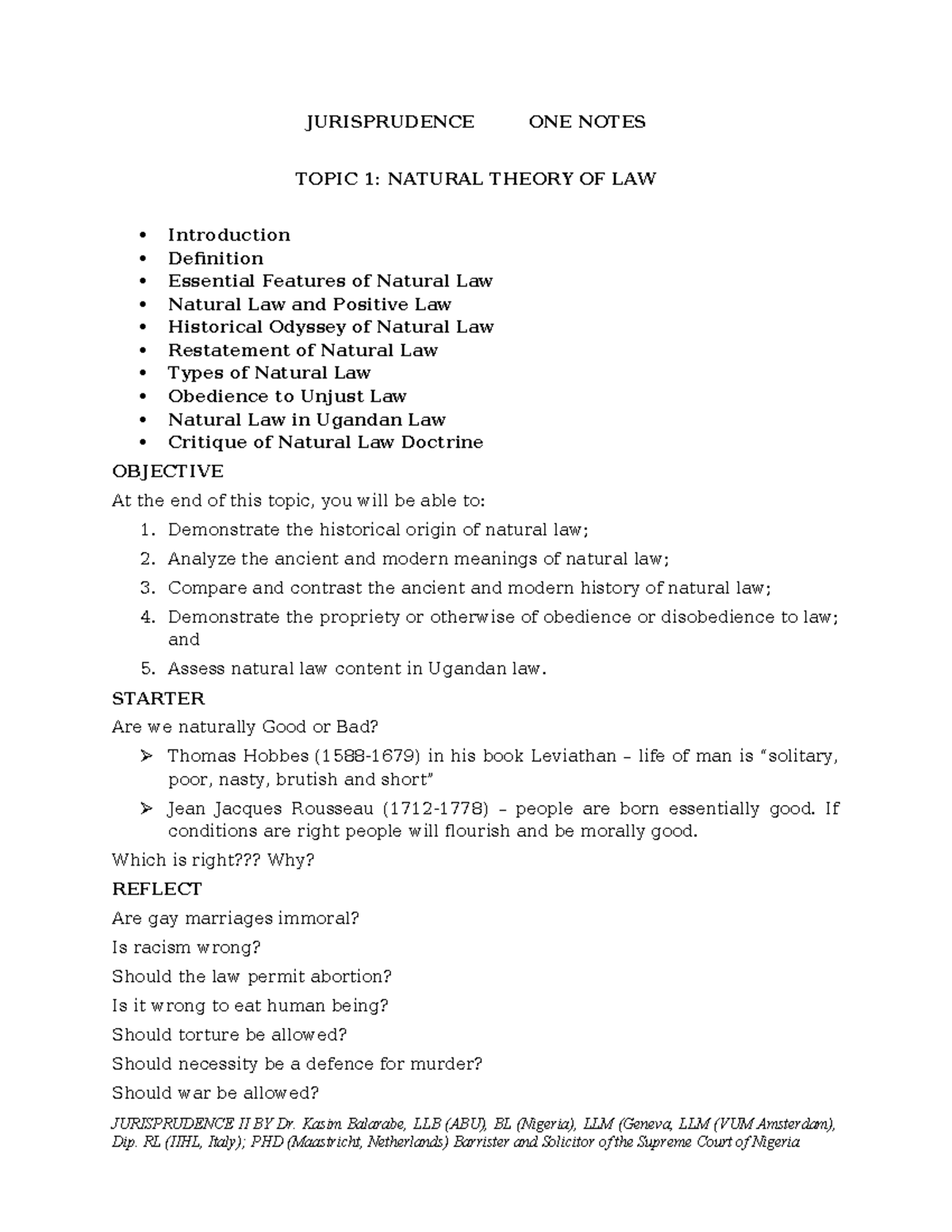 Jurisprudence ONE Notes - JURISPRUDENCE ONE NOTES TOPIC 1: NATURAL ...