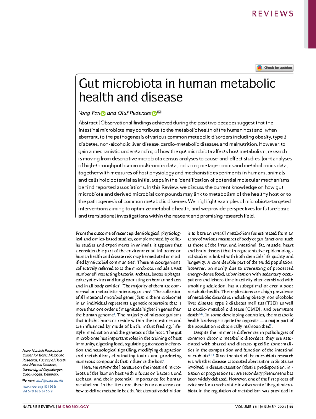 Gut Microbiota and Its Role in Human Metabolic Health (MBR 2021) - Studocu