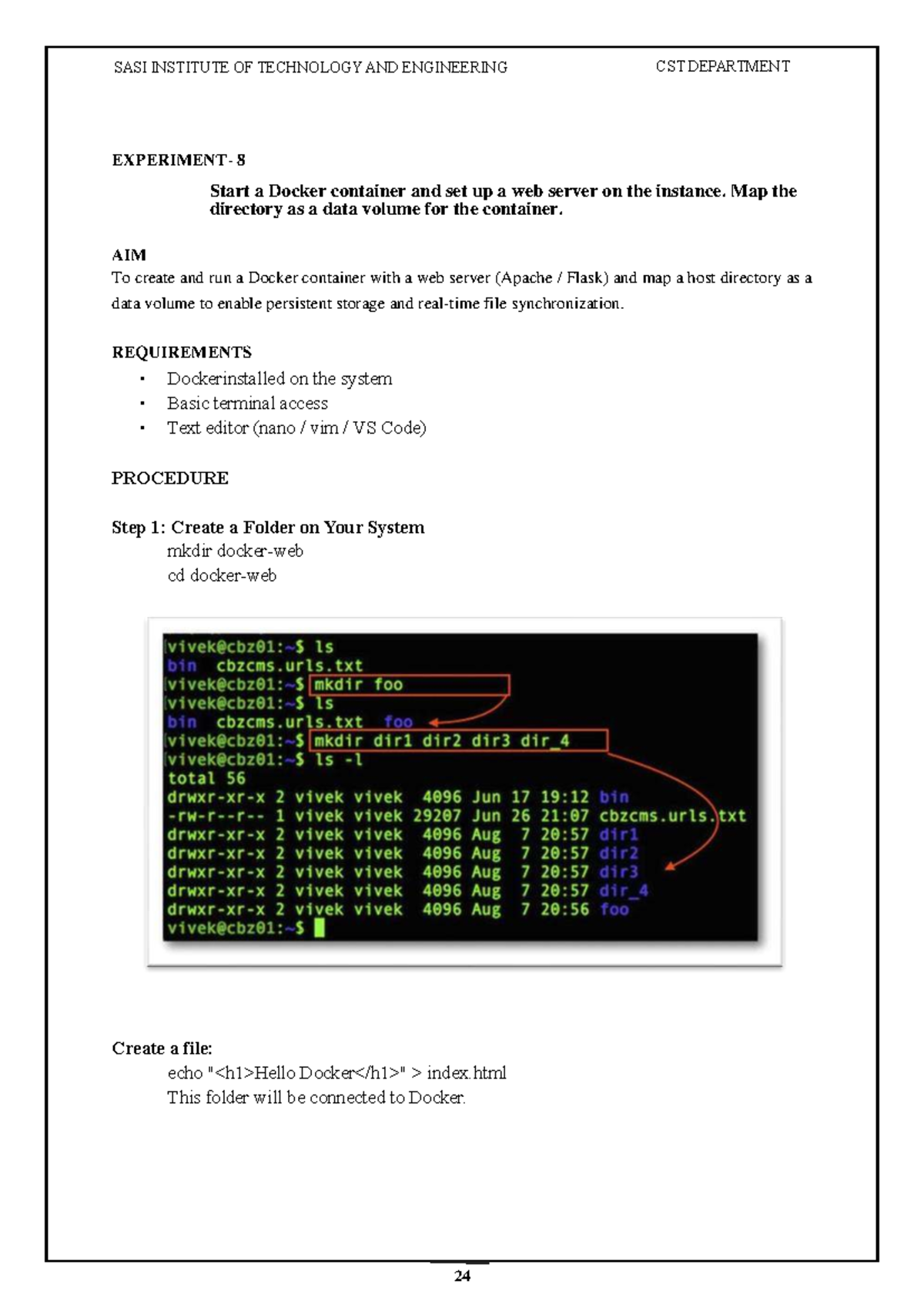 CST Experiment 8: Setting Up a Docker Web Server with Volume Mapping ...