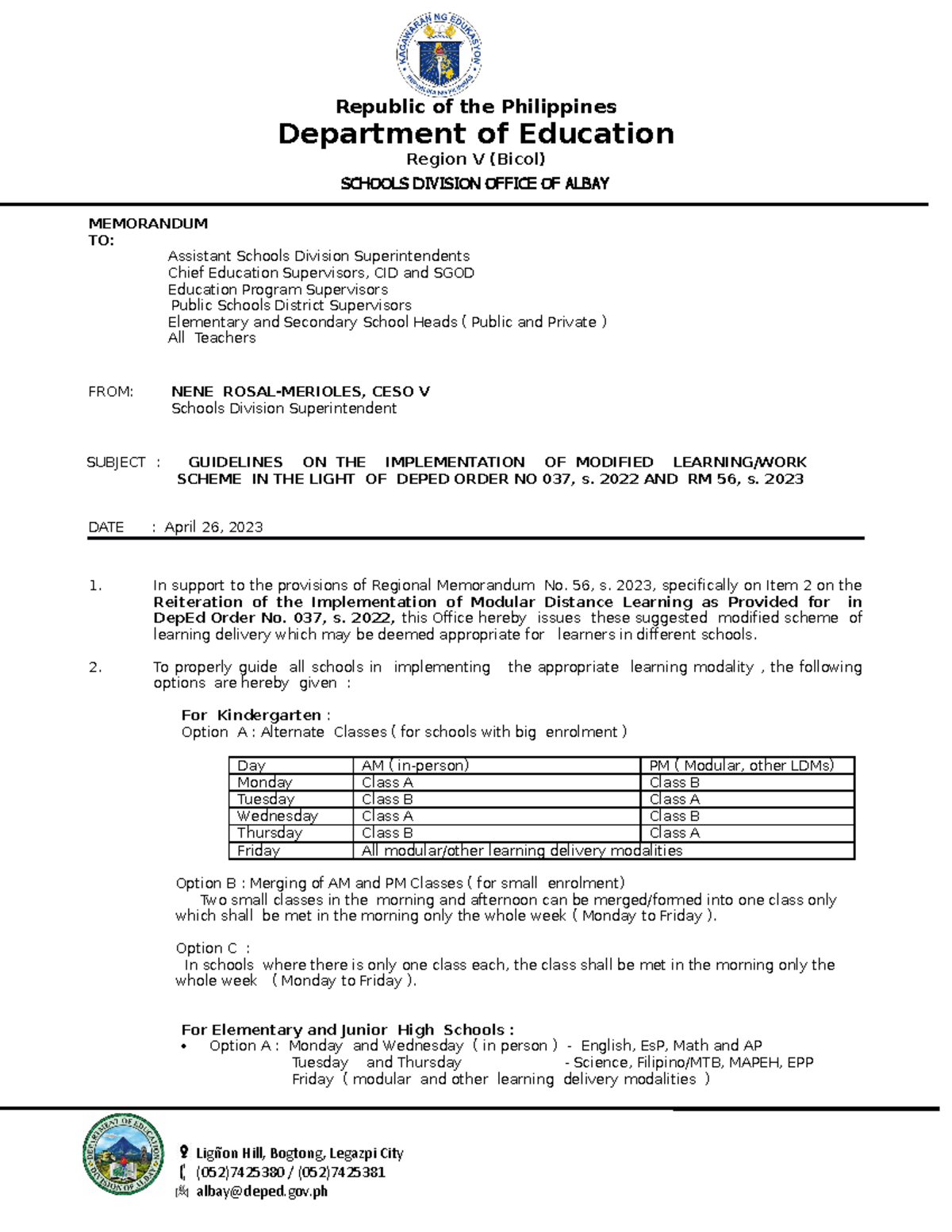 Memo: Guidelines for Modified Learning Scheme Implementation - Studocu