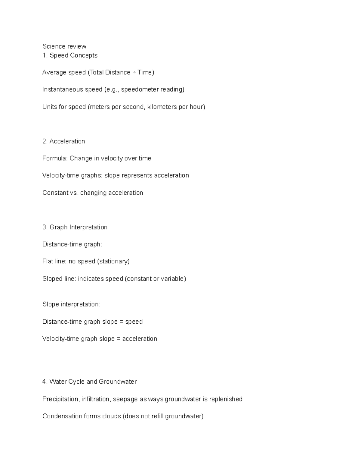Physics Notes: Motion, Speed, Acceleration & Water Properties - Science ...