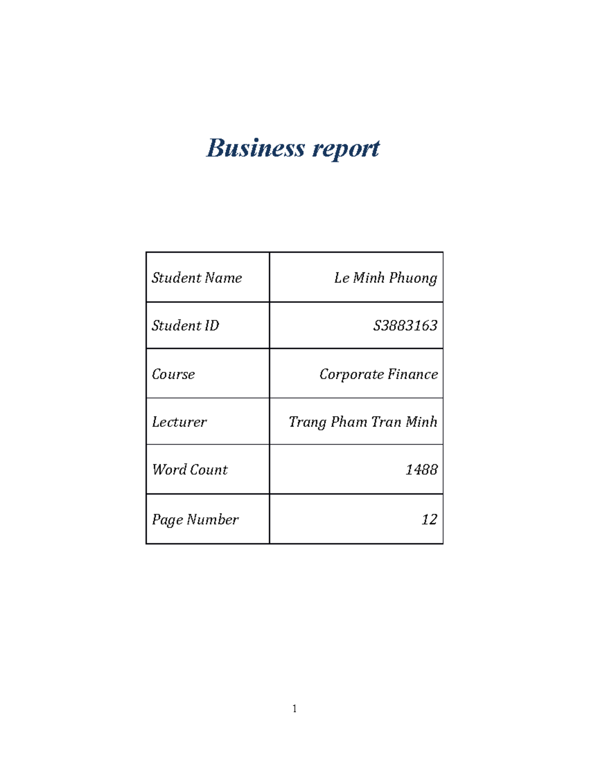 BAFI3184 Business/Corporate Finance DI assignment A/2022 - Corporate ...