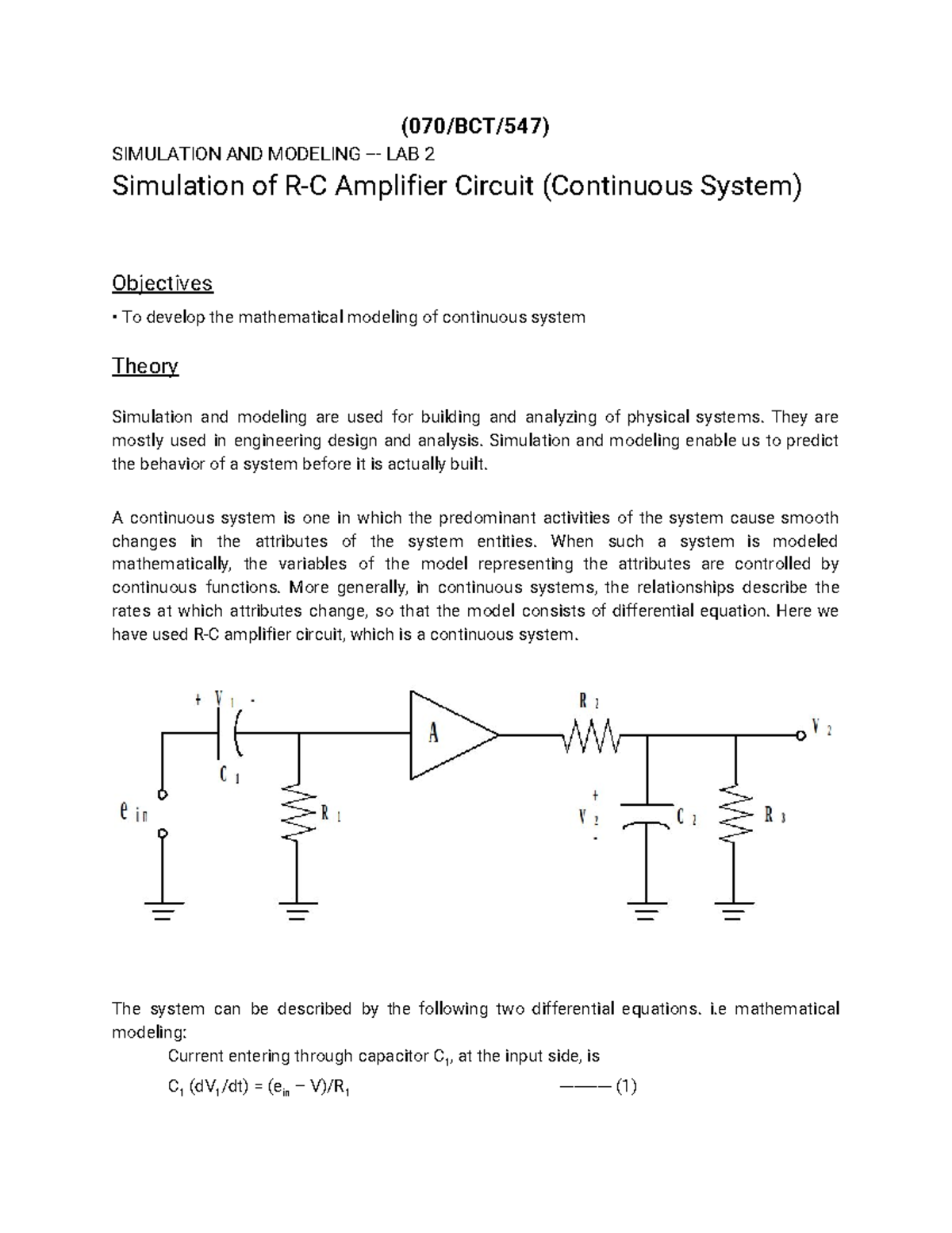 Lab 2 - lab note - (070/BCT/547) SIMULATION AND MODELING - LAB 2 ...