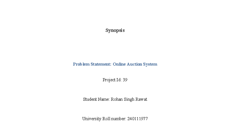 Online Auction System Synopsis (Project ID: 39) - Studocu
