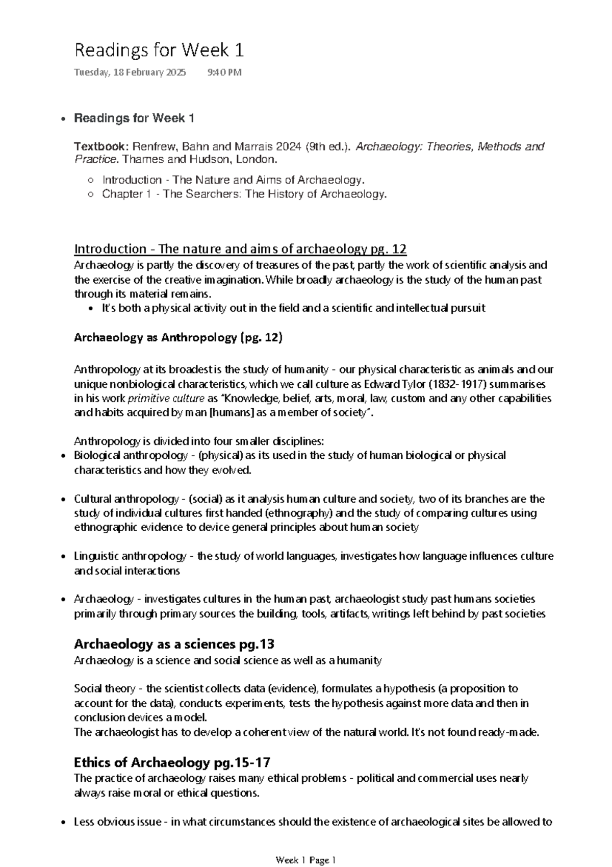 ARPA104 - Week 1 Lecture Notes: Introduction to Archaeology and History ...