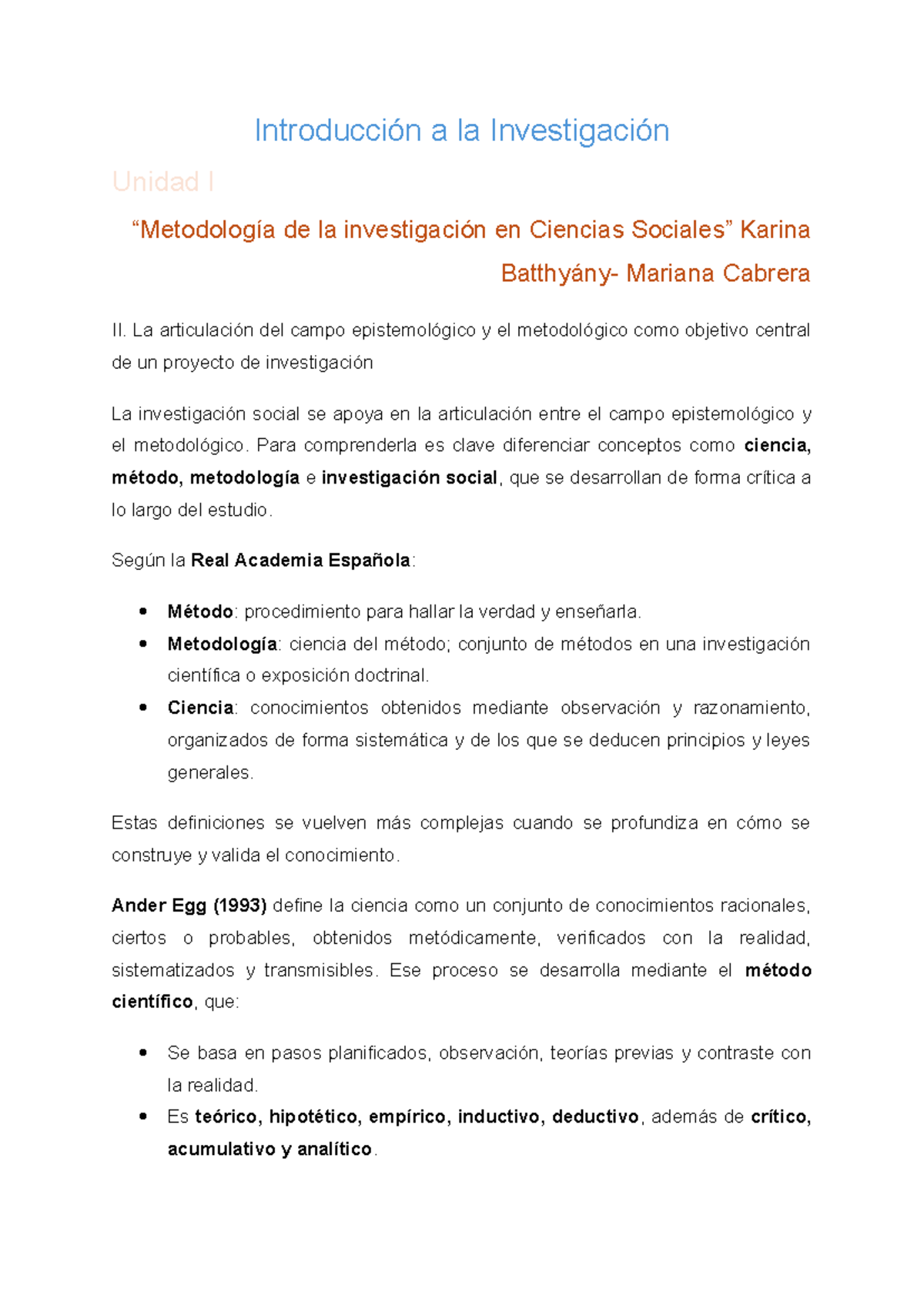 Introducción a la Investigación: Unidad I en Ciencias Sociales - Studocu