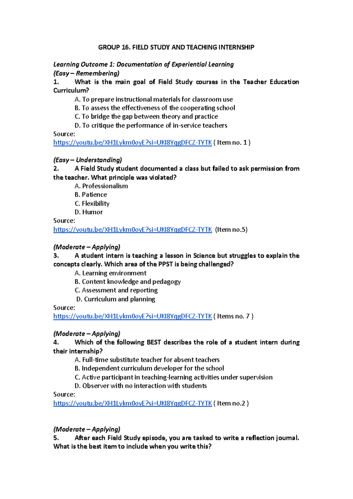 GROUP 16: FIELD STUDY & TEACHING INTERNSHIP - Learning Outcomes ...
