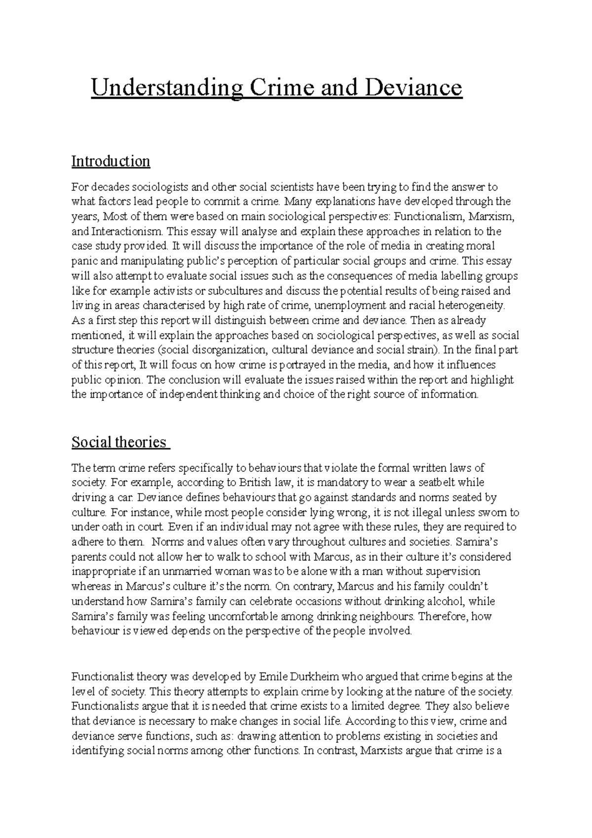 Understanding Crime and Deviance: A Sociological Analysis Essay - Studocu