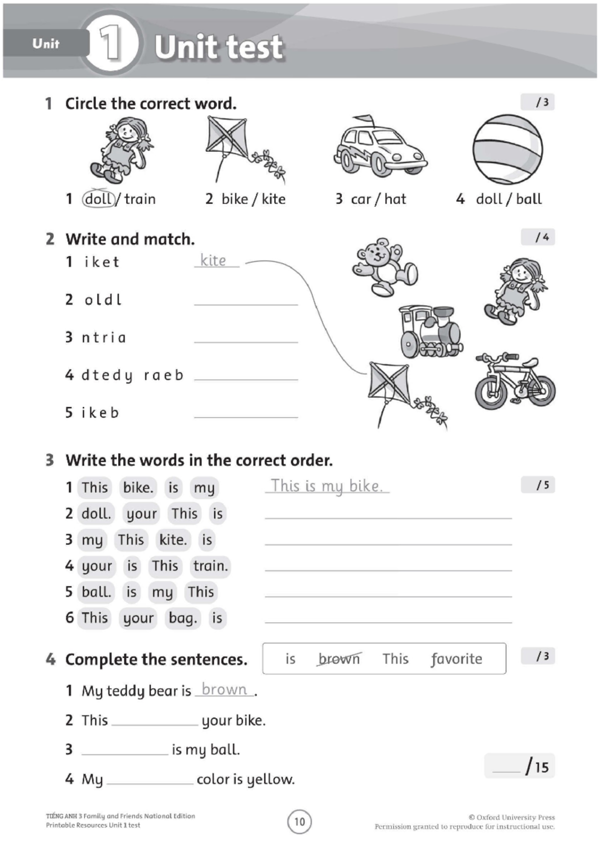 Unit 1 Test - TIENG ANH 3 Family and Friends (National Ed.) - Studocu