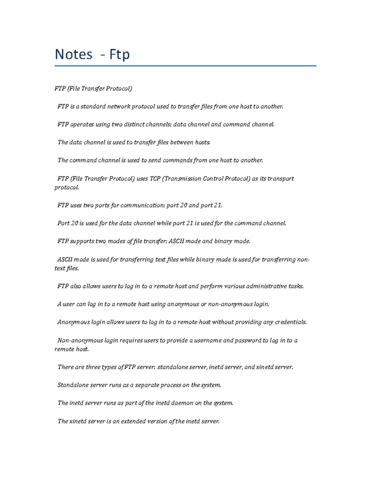 Lecture Notes - Understanding FTP: Protocols, Security & Management ...