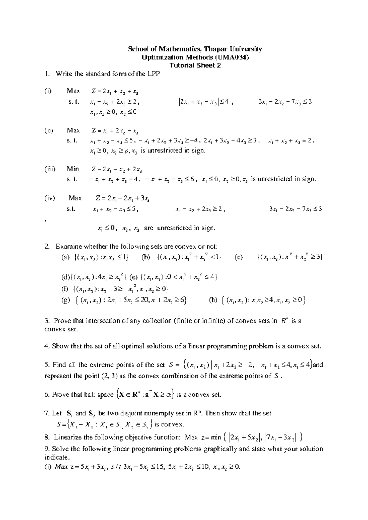 Tutorial Sheet 2 - School of Mathematics, Thapar University ...
