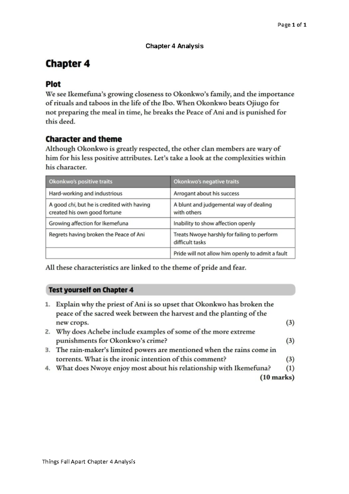 Chapter 4 Analysis - Page 1 of 1 Things Fall Apart Chapter 4 Analysis ...