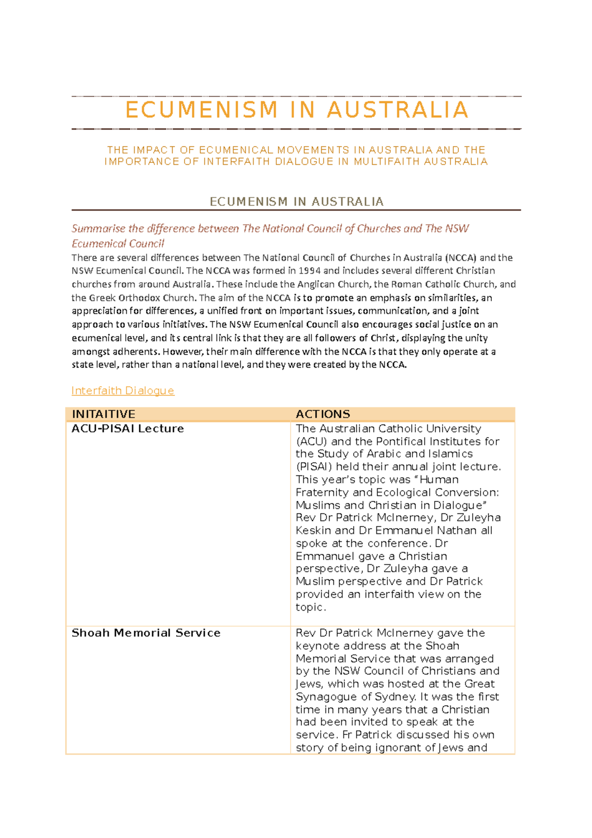 Ecumenism in Aus SOR 1 - E C U M E N I S M I N A U S T RA L I A THE I ...