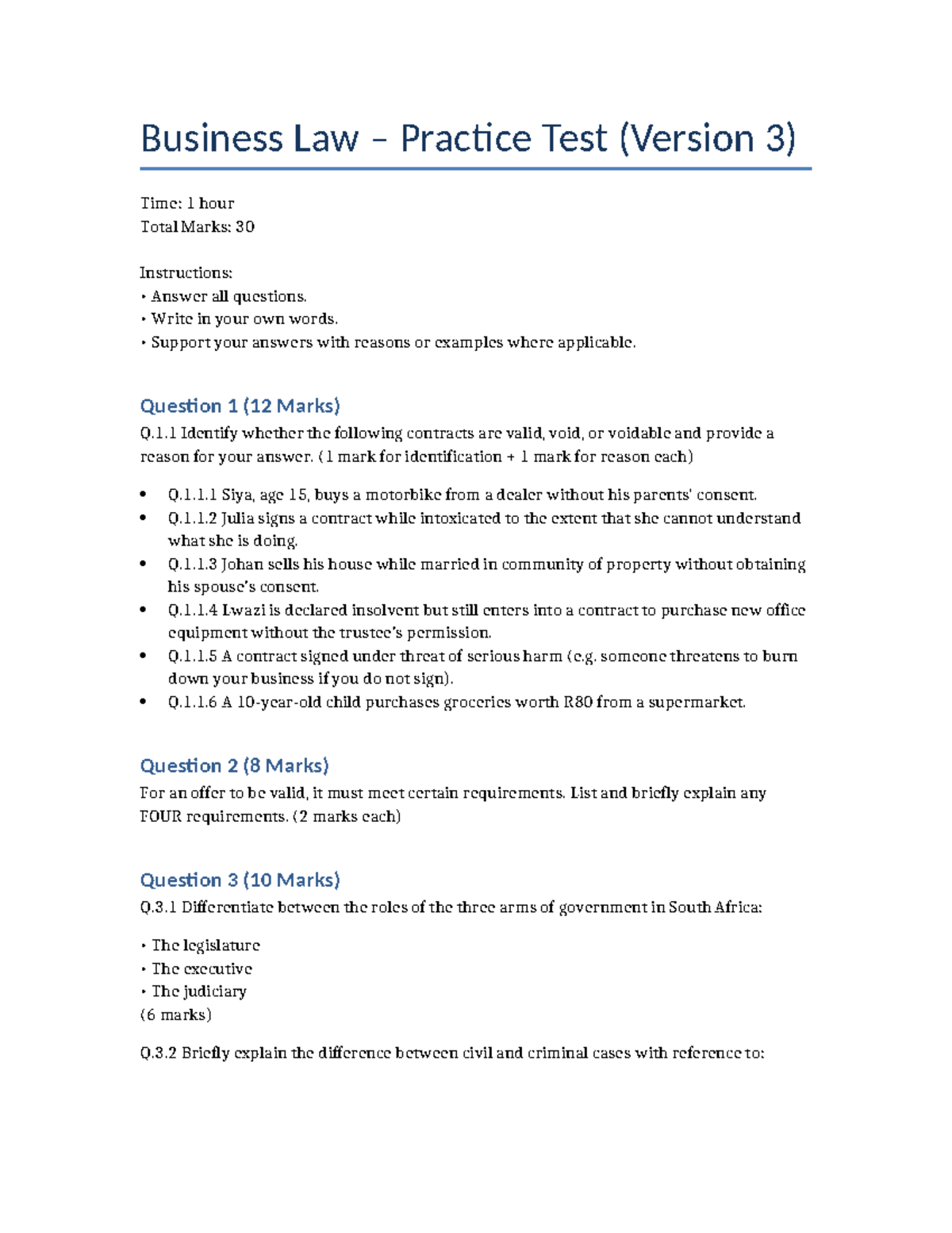 Business Law Practice Test (BL 101) - Version 3 - Studocu