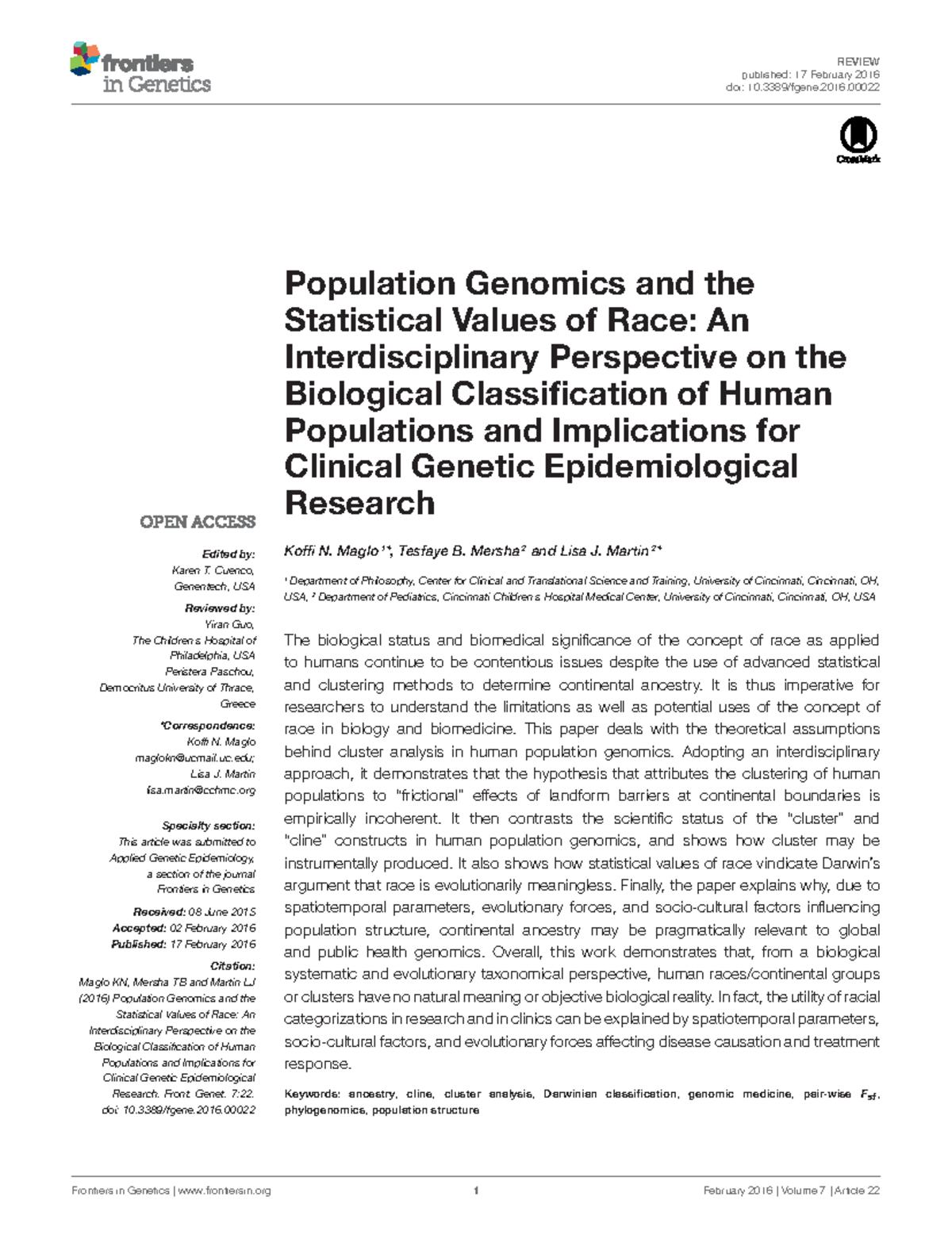 Population Genomics and Race: Critical Insights for Clinical Genetics ...