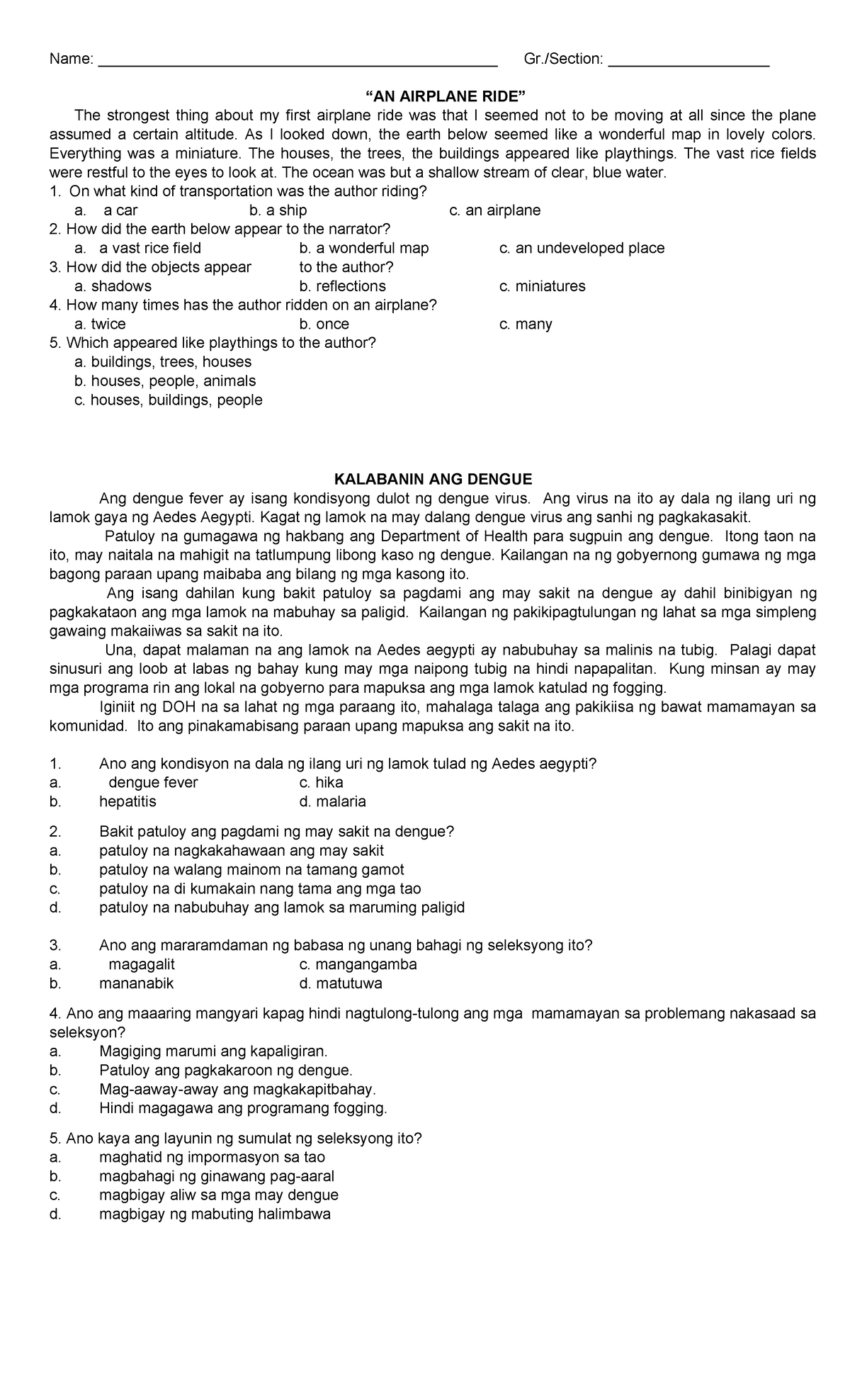 Gr6 Brigada-Pagbasa: GRADE 6 Reading Assessment Material - Studocu