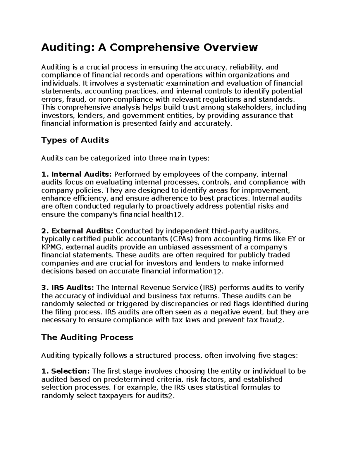 Auditing - accounting - Auditing: A Comprehensive Overview Auditing is ...